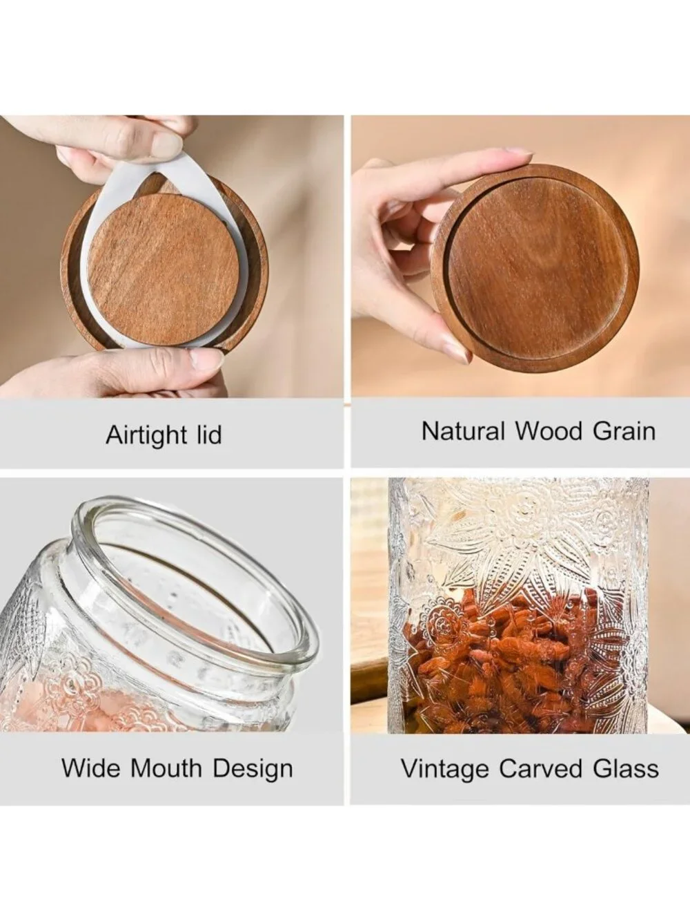 Airtight Glass Storage Containers Set of 3 | 32oz Kitchen Canisters for Food